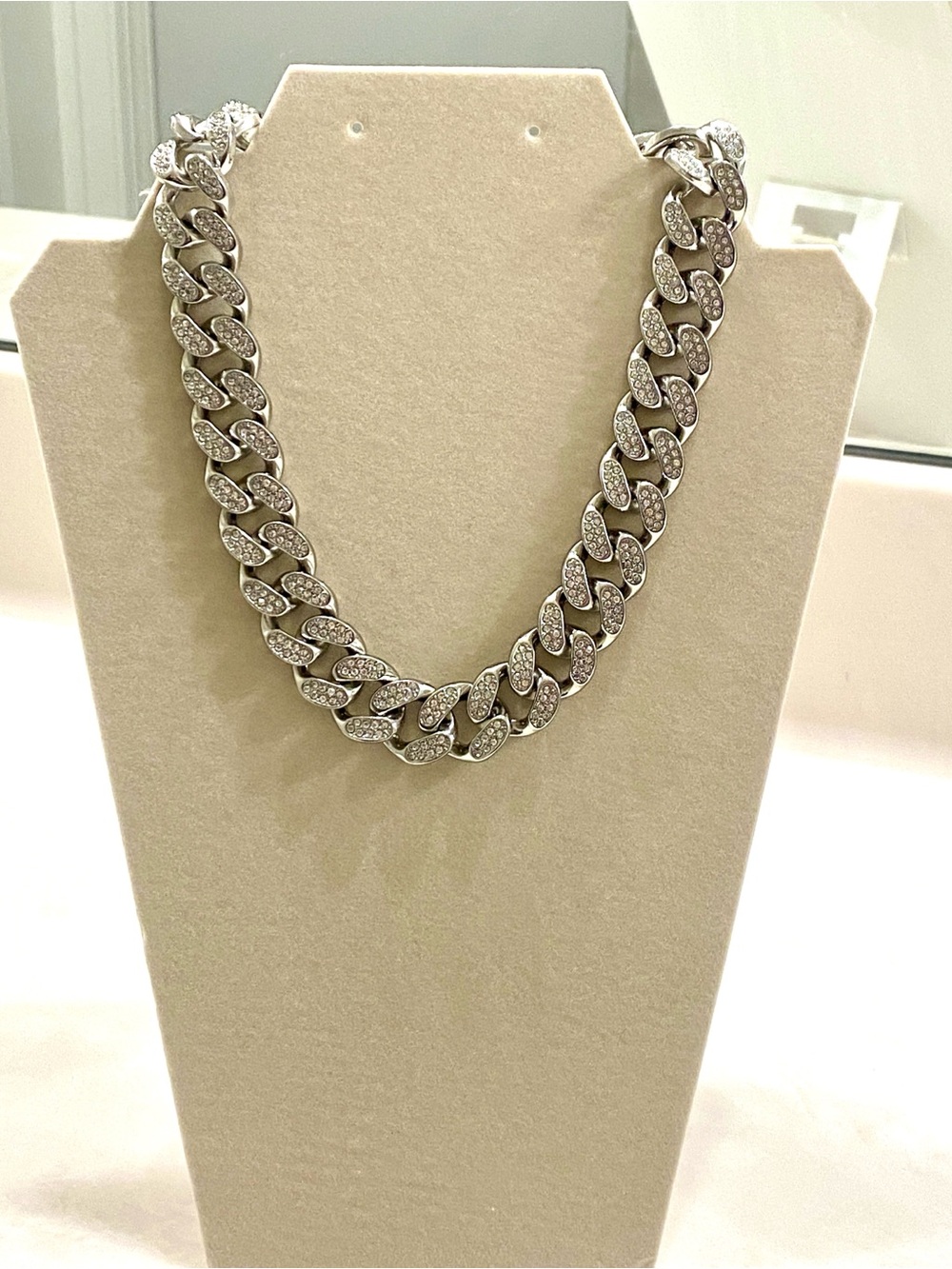 Pavé Cuban Link Necklace in Silver Tone - Picture 2 of 7
